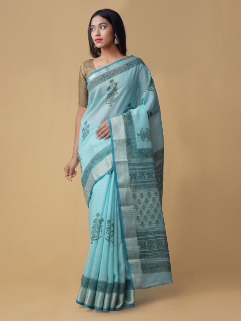 

Unnati Silks Blue Printed Pure Cotton Saree