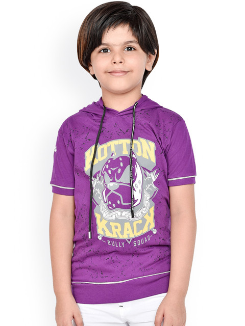 

ORANGE PUMPKKIN Boys Purple Printed Hood T-shirt
