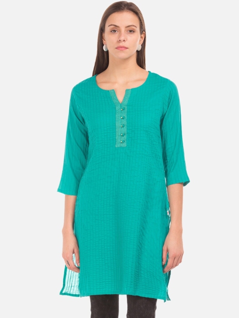 

Karigari Women Teal Green Solid Straight Kurta