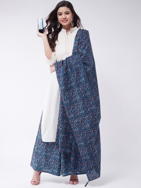 

InWeave Women Cream-Coloured & Blue Solid Kurta with Palazzos & Dupatta