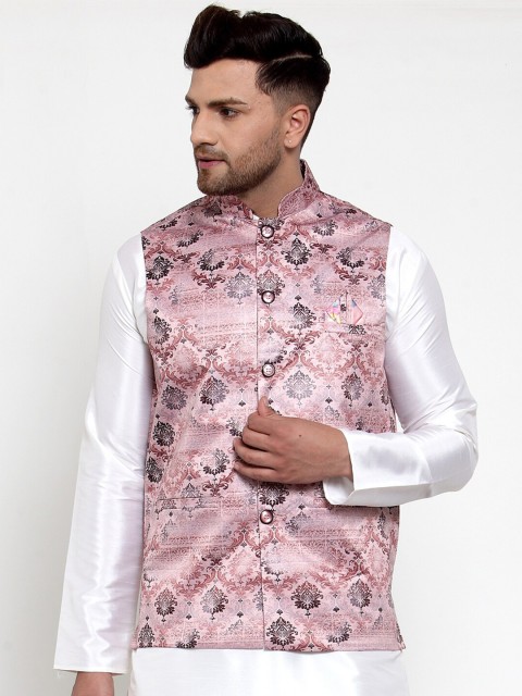

Jompers Men Pink & Brown Ethnic Motif Printed Nehru Jacket