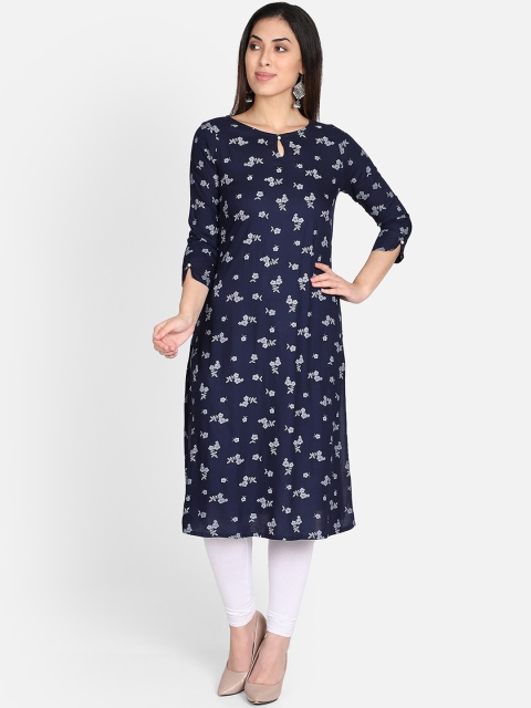 

Bani Women Women Navy Blue & White Printed Straight Kurta