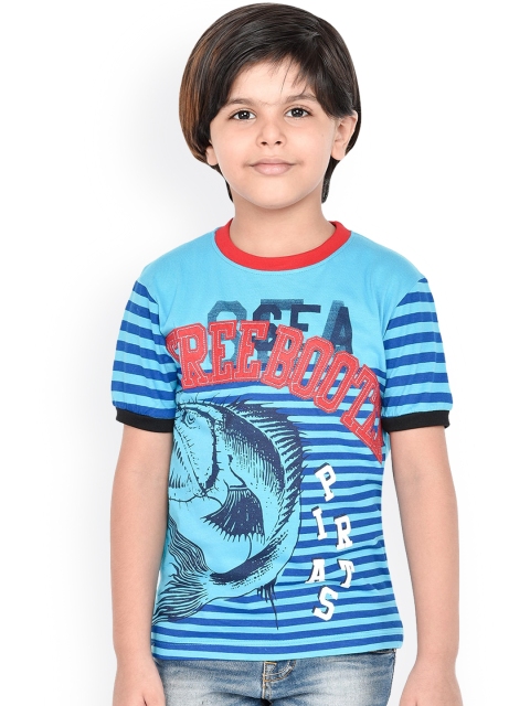 

ORANGE PUMPKKIN Boys Blue & Orange Printed Round Neck T-shirt