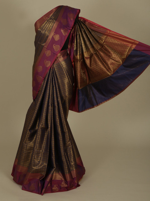 

Pothys Blue & Gold-Toned Jute Silk Woven Design Saree