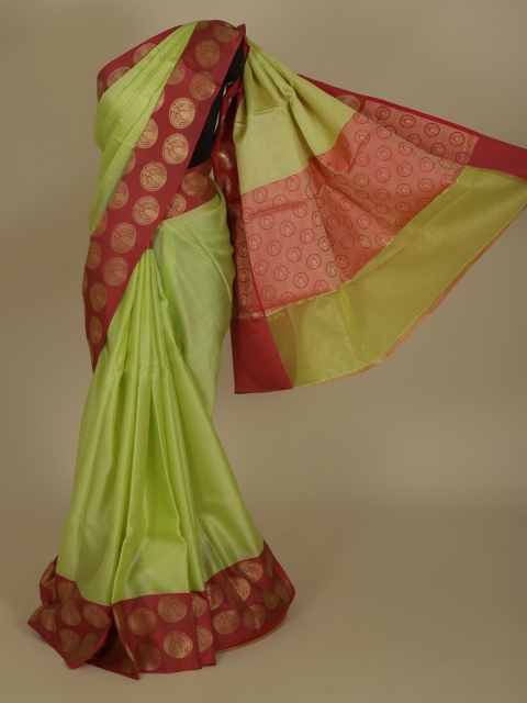 

Pothys Green & Red Jute Silk Solid Saree