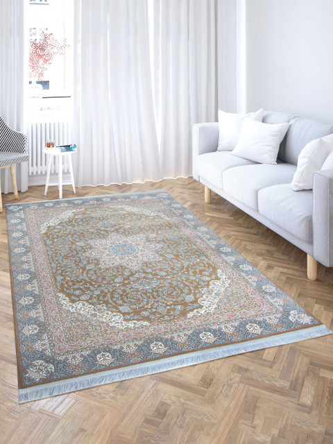 

Tistabene Grey & Brown Ethnic Motifs Anti-Skid Silk Carpet