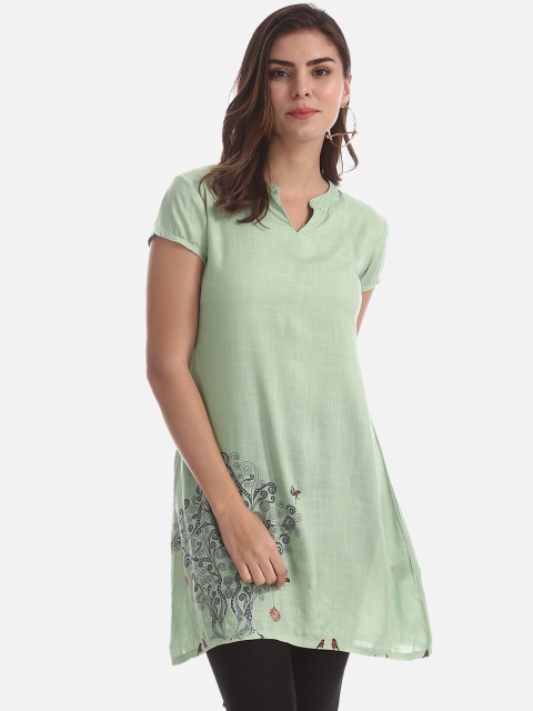 

Karigari Women Green Printed A-Line Kurta