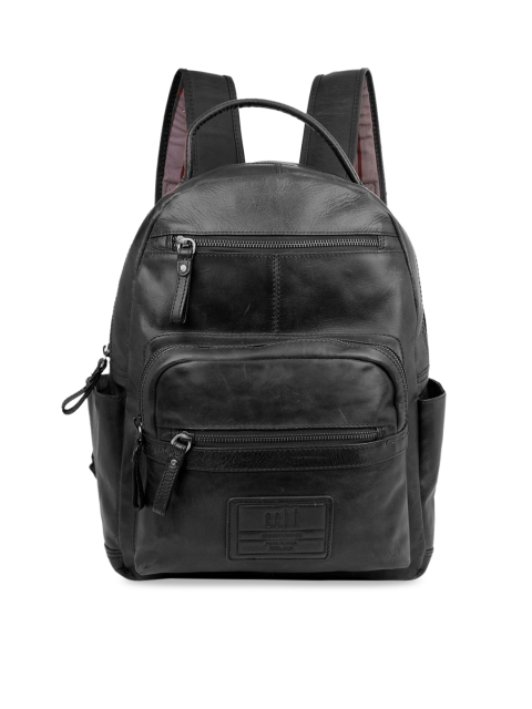 

echt Men Black Solid Genuine Leather Laptop Backpack