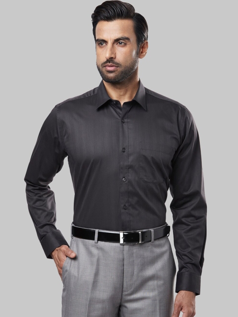 Raymond Men Black Regular Fit Striped Formal Shirt