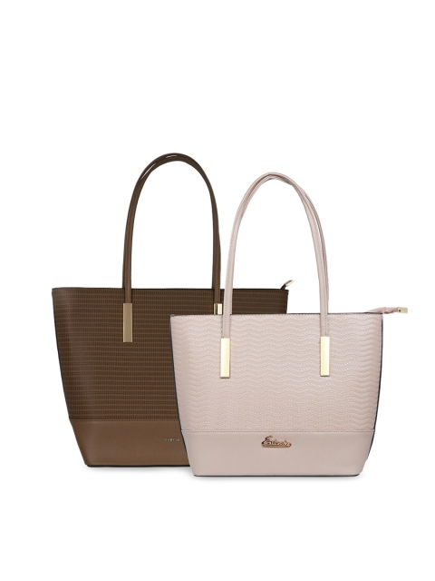 

ESBEDA Set Of 2 Brown & Pink Textured Shoulder Bag