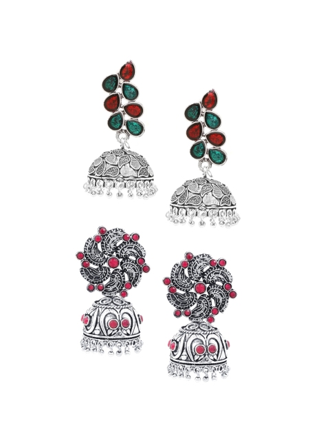

Yellow Chimes Set Of 2 Silver-Plated Oxidized Dome Shaped Jhumkas