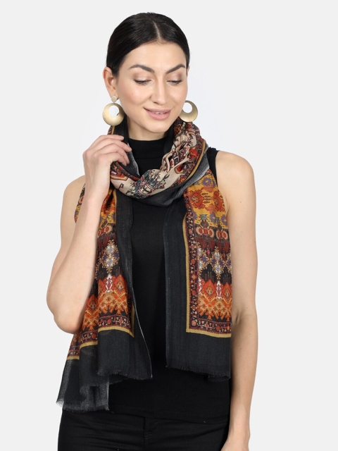 

Monte Carlo Women Black & Orange Printed Stole