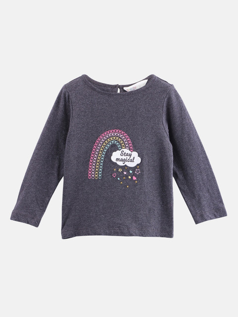 

Beebay Girls Grey Embroidered Round Neck T-shirt