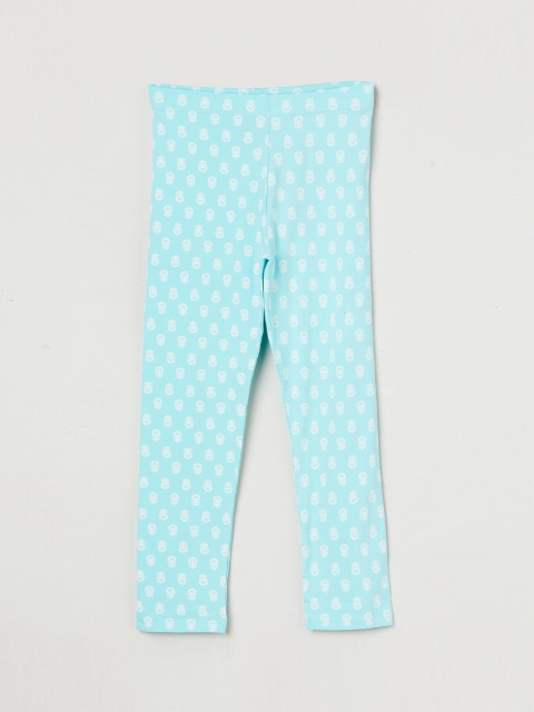 

max Girls Blue & White Printed Ankle-Length Leggings