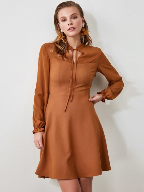 

TRENDYOL COLLECTION Women Brown Solid Fit and Flare Dress