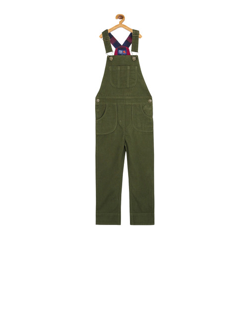 

Cherry Crumble Girls Olive Green Solid Corduroy Dungaree