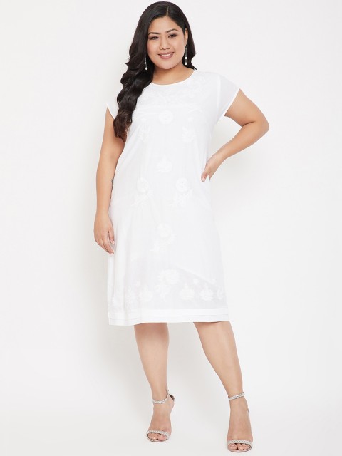 

CHROME & CORAL Women White Self Design A-Line Dress