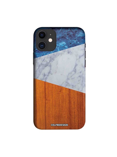 

CelfieDesign White & Blue Marble Wood Printed Apple iPhone 11 Back Case
