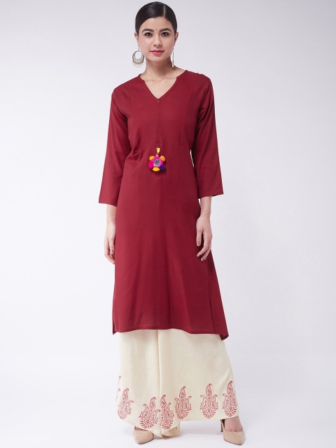 

InWeave Women Maroon & Off-White Solid Kurta with Palazzos
