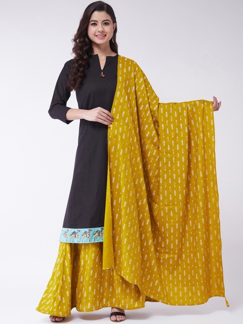 

InWeave Women Black & Yellow Solid Kurta with Palazzo & Dupatta
