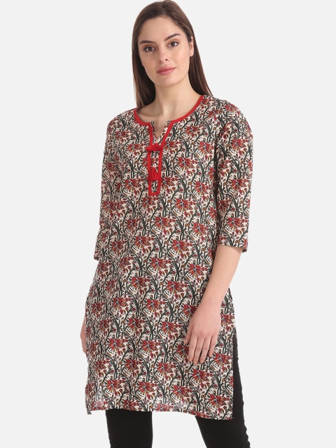 

Karigari Women Beige & Red Printed A-Line Kurta