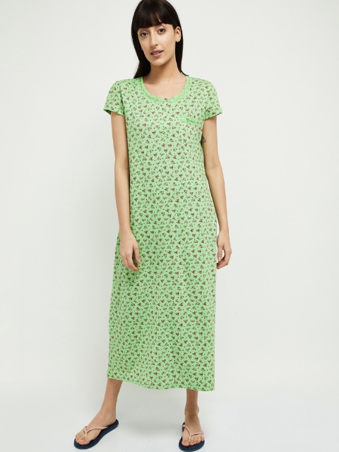 

max Women Green & Red Printed Maxi Nightdress