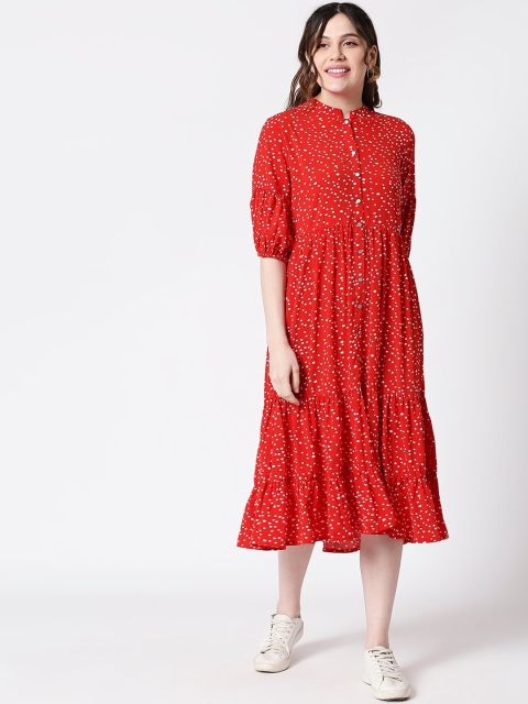 

TERQUOIS Women Red Printed A-Line Dress