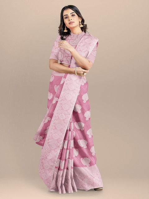 

BharatSthali Pink Printed Silk Cotton Banarasi Saree