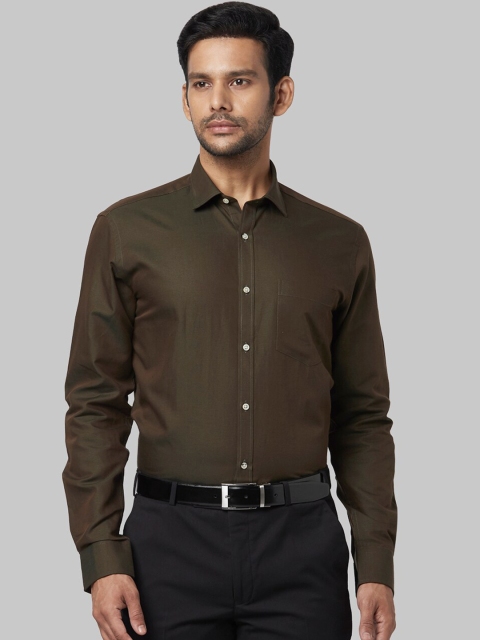 Park Avenue Men Olive Green Regular Fit Solid Formal Shirt