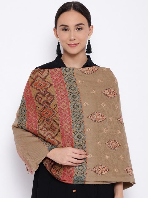 

Pashmoda Women Beige & Pink Kashmiri Sozni Hand Embroidered Woolen Shawl