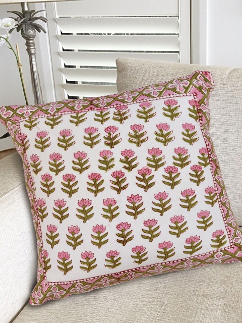 

Gulaab Jaipur Set Of 5 White & Pink Floral Handblock Printed Square Shaped Cushion Covers