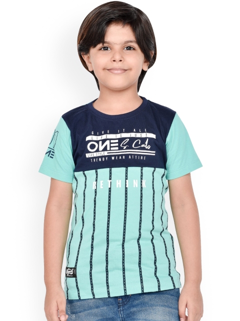 

ORANGE PUMPKKIN Boys Sea Green Striped Round Neck T-shirt
