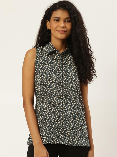 

Trend Arrest Women Green Printed Shirt Style Top