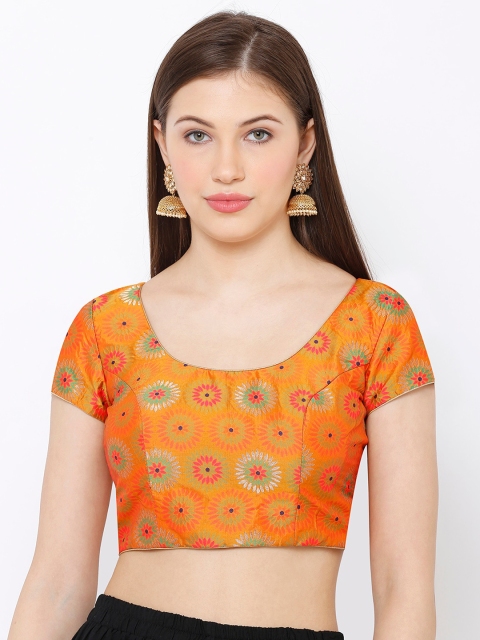 

SALWAR STUDIO Women Orange & Gold-Colored Woven Design Readymade Saree Blouse