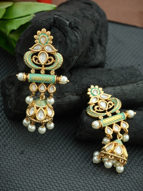 

Imittire Green & Gold-Toned Classic Jhumkas
