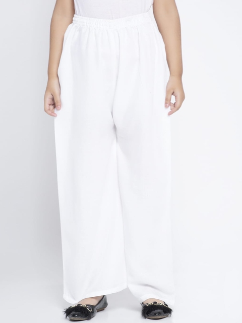 

Baani Creations Girls White Solid Wide Leg Palazzos