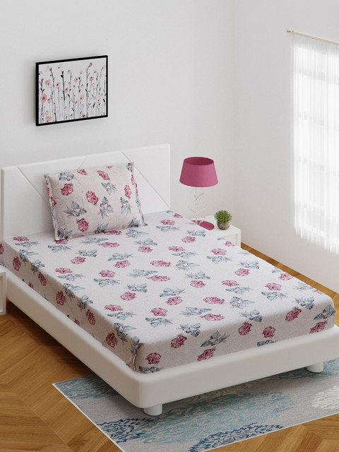 

BOMBAY DYEING Pink & Blue Printed 164 TC 1 Single Bedsheet With 1 Pillow Cover