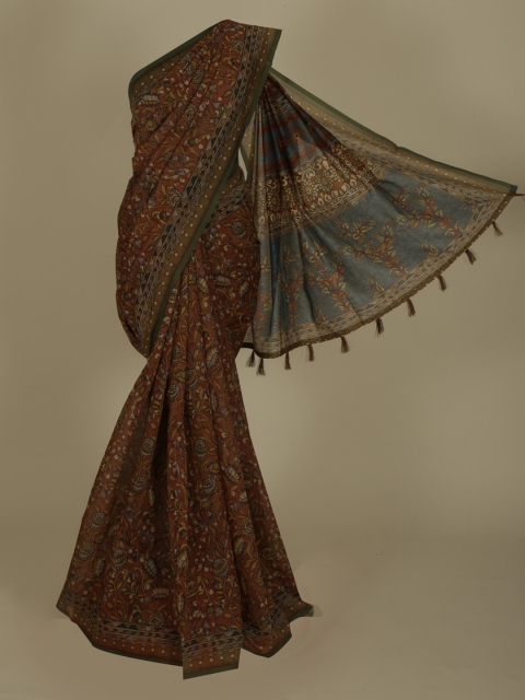 

Pothys Brown & Black Cotton Blend Printed Chanderi Saree