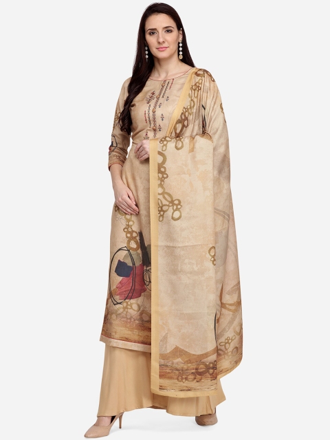 

Stylee LIFESTYLE Beige Silk Blend Unstitched Dress Material