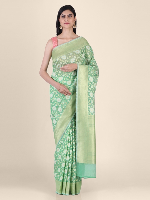 

Shruti and Mangaaysh Green Silk Blend Handloom Woven Design Banarasi Saree