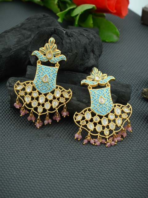 

Imittire Gold-Plated Turquoise Blue Contemporary Drop Earrings