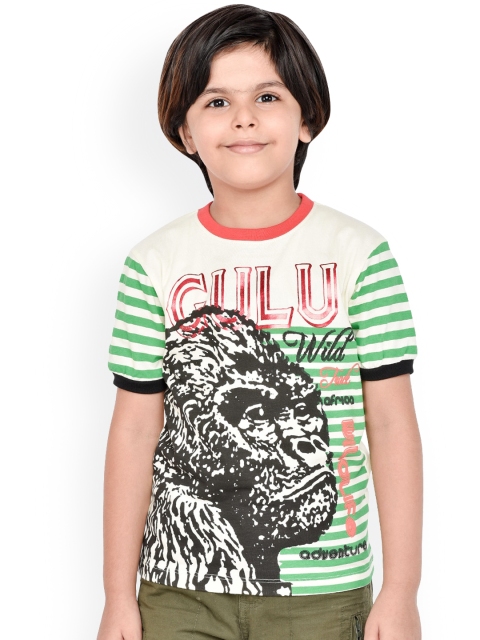 

ORANGE PUMPKKIN Boys Off-White Printed Round Neck T-shirt