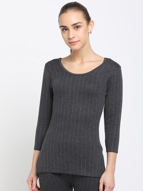 

DIXCY SCOTT Slimz Women Charcoal Grey Striped Thermal Top