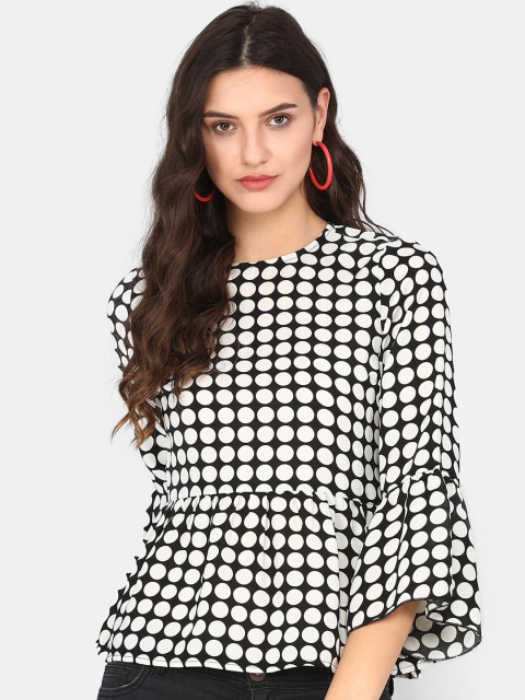 

DIVA WALK EXCLUSIVE Women Black & White Printed Peplum Top