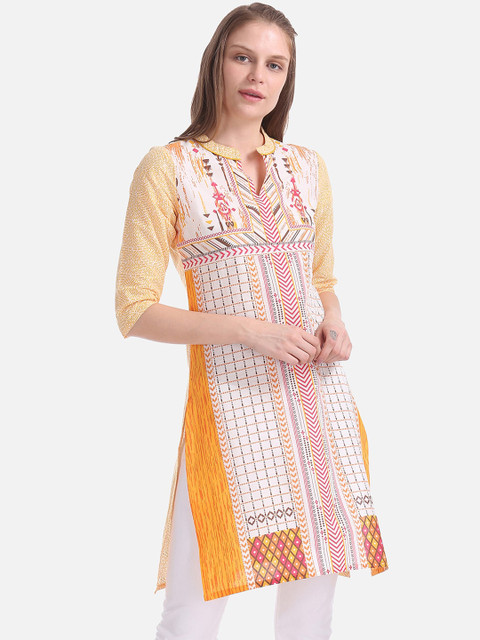 

Karigari Women Yellow Printed A-Line Kurta