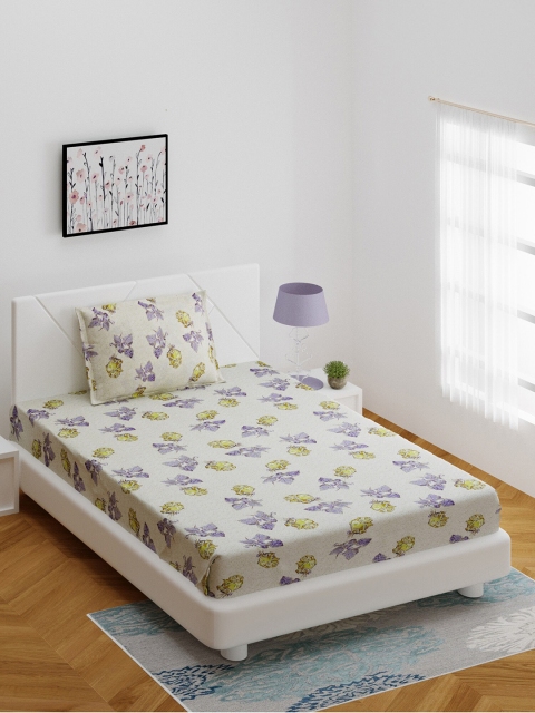 

BOMBAY DYEING Yellow & Purple Floral 164 TC Single Bedsheet With 1 Pillow Cover