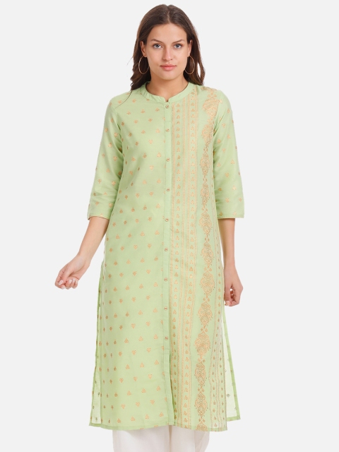 

Karigari Women Green & Pink Printed A-Line Kurta