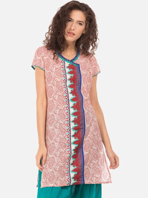 

Karigari Women Off-White & Red Printed A-Line Kurta