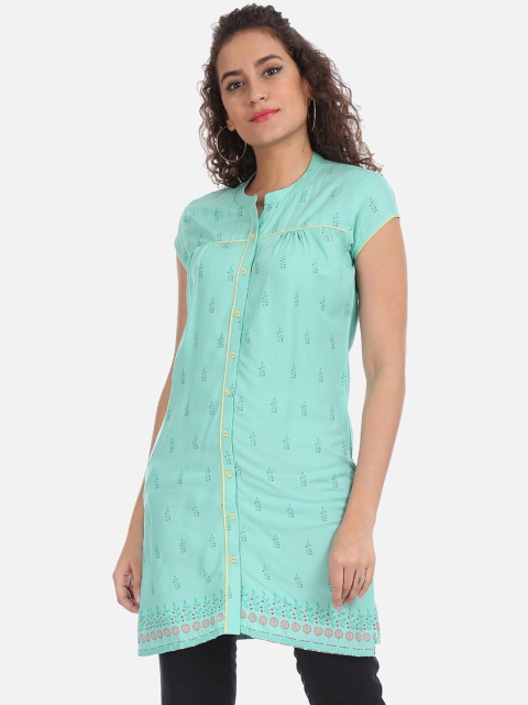 

Karigari Women Sea Green Printed Straight Kurta