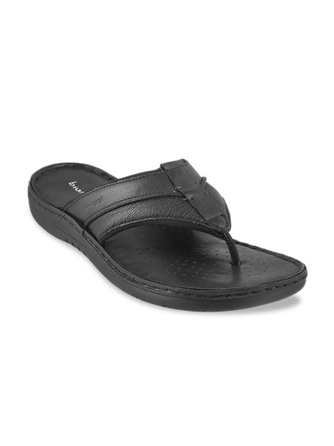 

Metro Men Black Solid Leather Comfort Sandals
